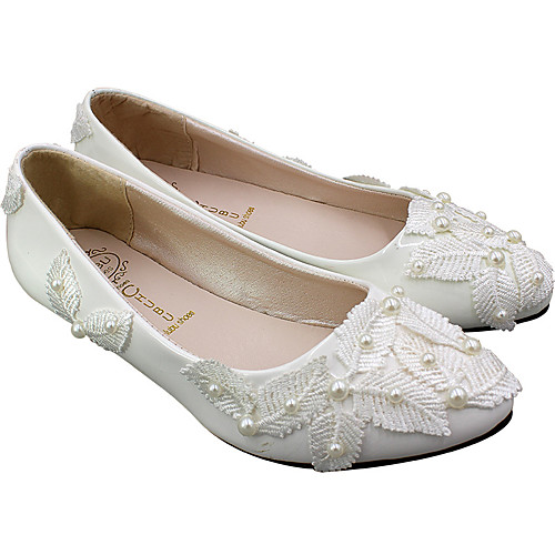 

Women's Wedding Shoes Flat Heel Round Toe Wedding Flats Minimalism Wedding Walking Shoes PU Pearl Floral Same style with flat bottom [2020 version standard code] 3 cm with the same style [standard
