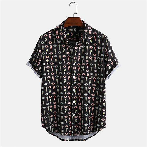 

Men's Shirt Other Prints Polka Dot Button-Down Print Short Sleeve Daily Tops Casual Black