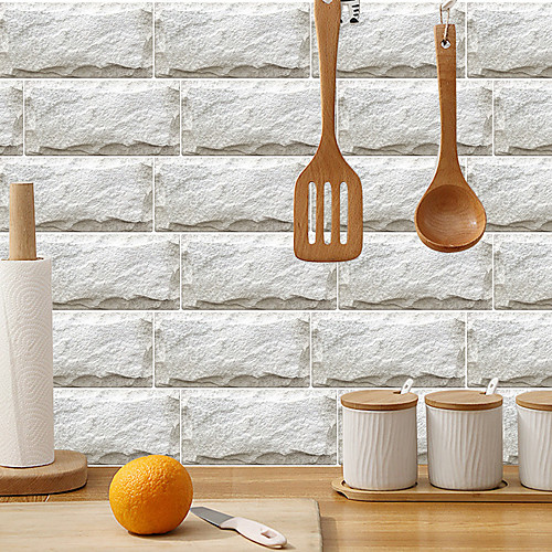 

imitation retro ceramic tile kitchen sticker waterproof and oilproof rice white crystal rock flake self-adhesive decorative wall sticker 15cm30cm6pcs