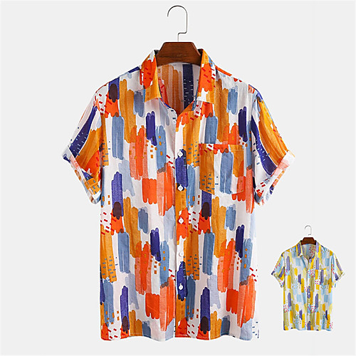 

Men's Shirt Other Prints Graffiti Button-Down Print Short Sleeve Daily Tops Casual Hawaiian Yellow Orange