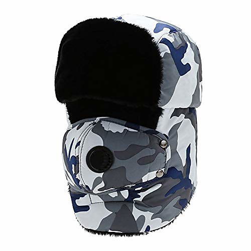 

Warm Trapper Hat, Winter Camo Hunting Ushanka Hat with Ear Flaps And Removable Windproof Face Mask,D