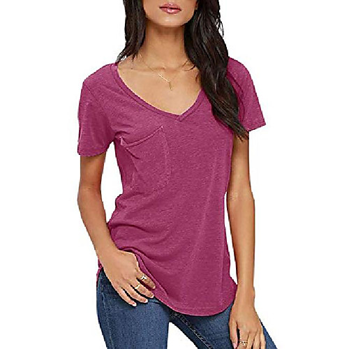 

Womens T Shirts Short Sleeve V Neck Summer Casual Loose Basic Tee Tops T-Shirt Mauve