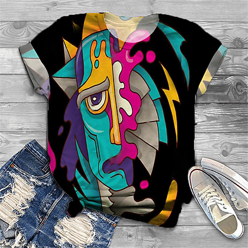

Women's Plus Size Print Graphic Abstract Portrait T shirt Large Size Round Neck Short Sleeve Tops Big Size