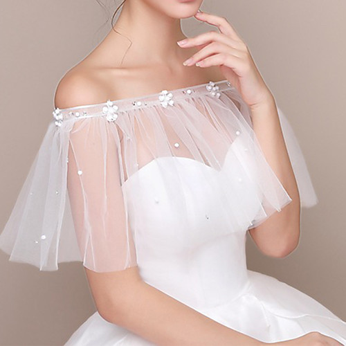 

Sleeveless Shawls / Bridal Chinlon Wedding Shawl & Wrap / Women's Wrap With Pearls / Appliques
