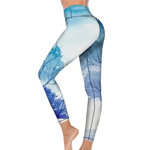 

21Grams Women's High Waist Yoga Pants Cropped Leggings Tummy Control Butt Lift Breathable Light Blue Fitness Gym Workout Running Winter Sports Activewear High Elasticity