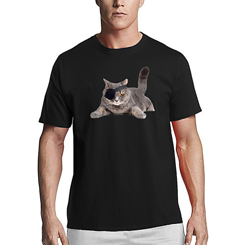 

Men's T shirt 3D Print Cat Graphic Animal Print Short Sleeve Daily Tops Basic Casual Black Red Gray