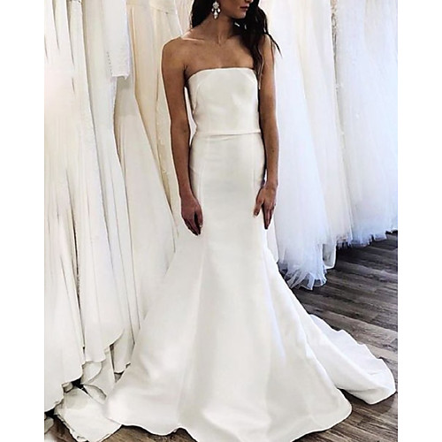 

Mermaid / Trumpet Wedding Dresses Strapless Sweep / Brush Train Satin Sleeveless Simple with 2021