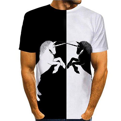 

Men's Unisex T shirt 3D Print Graphic Horse Animal Plus Size Print Short Sleeve Daily Tops Basic Casual Black / White