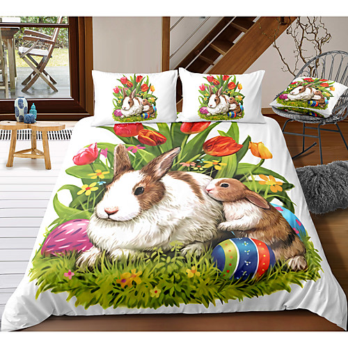 

Easter Bunny 3-Piece Duvet Cover Set Hotel Bedding Sets Comforter Cover with Soft Lightweight Microfiber, Include 1 Duvet Cover, 2 Pillowcases for Double/Queen/King(1 Pillowcase for Twin/Single)