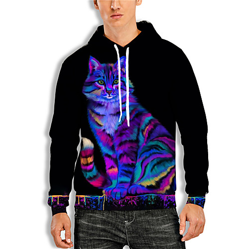 

Men's Pullover Hoodie Sweatshirt Cat 3D Animal Print Daily Holiday 3D Print 3D Print Hoodies Sweatshirts Black