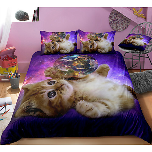 

Cute Cat Print 3-Piece Duvet Cover Set Hotel Bedding Sets Comforter Cover with Soft Lightweight Microfiber, Include 1 Duvet Cover, 2 Pillowcases for Double/Queen/King(1 Pillowcase for Twin/Single)