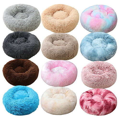 

calming dog bed, donut dog cat bed cuddler nest soft dog cat cushion with cozy sponge non-slip bottom for small medium pets snooze sleeping indoor, machine washable (s - 19 inch, pink)