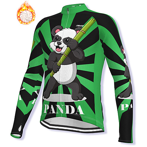 

21Grams Men's Long Sleeve Cycling Jacket Winter Fleece Spandex Green Panda Bike Jacket Mountain Bike MTB Road Bike Cycling Fleece Lining Warm Sports Clothing Apparel / Stretchy / Athleisure