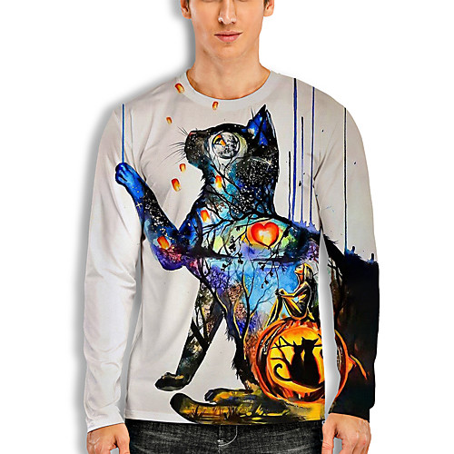 

Men's T shirt 3D Print Graphic 3D Animal Print Long Sleeve Casual Tops Cartoon Classic Rainbow