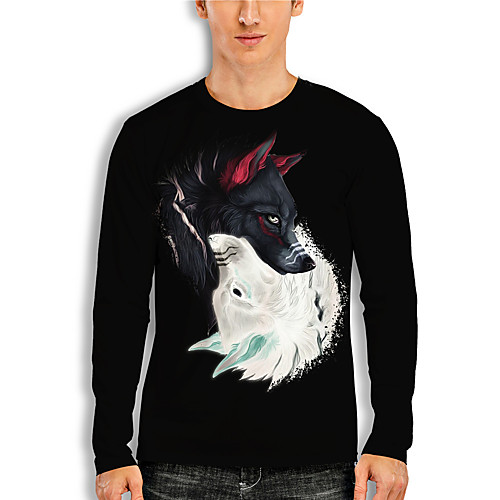 

Men's T shirt 3D Print 3D Wolf Animal 3D Print Long Sleeve Daily Tops Casual Black