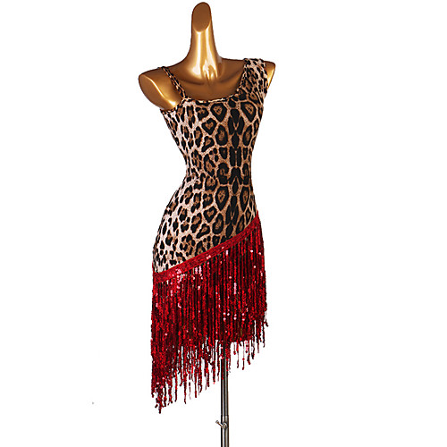 

Latin Dance Dress Tassel Paillette Women's Training Performance Sleeveless Natural Milk Fiber