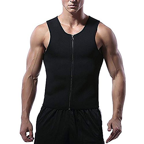 

Mens Neoprene Sweat Waist Trainer Vest with Zipper for Weight Loss, Slimming Gym Vest Compression Hot Sauna Vest Body Shaper Tank Top Workout Shirt (Black, L)