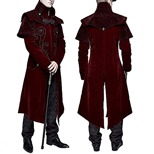 

Plague Doctor Vintage Medieval Steampunk Coat Masquerade Outerwear Men's Costume Burgundy Vintage Cosplay Party Halloween