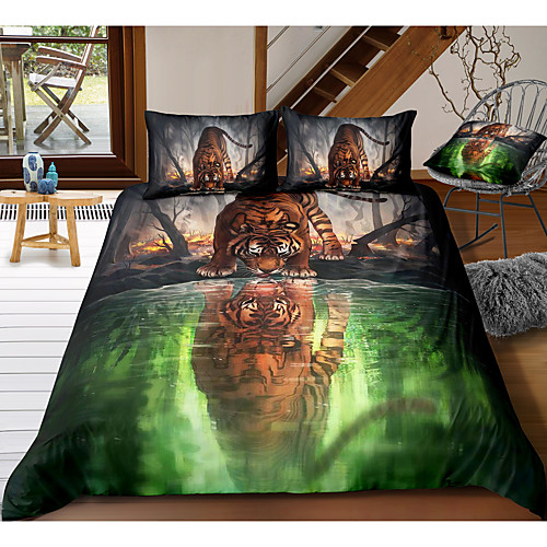 

animal series tiger print 3-piece duvet cover set hotel bedding sets comforter cover with soft lightweight microfiber, include 1 duvet cover, 2 pillowcases for double/queen/king(1 pillowcase for