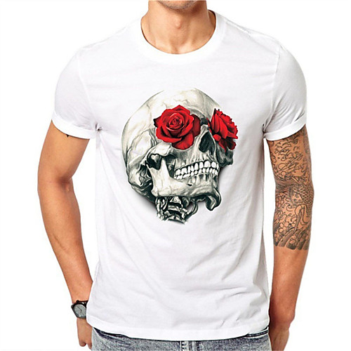 

Men's T shirt 3D Print Graphic Floral Skull Print Short Sleeve Daily Tops Casual Punk & Gothic White Green