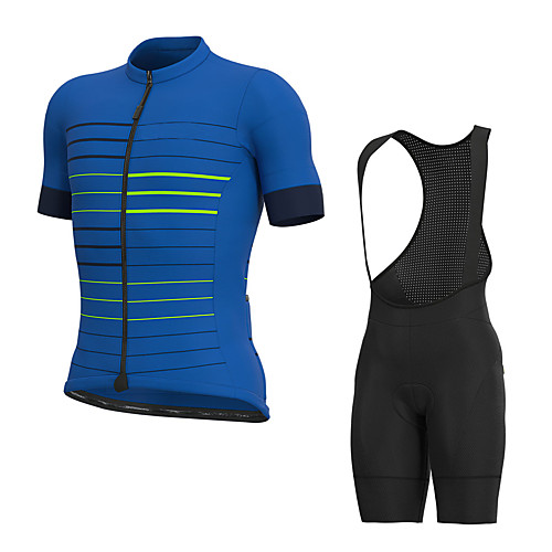 

Men's Short Sleeve Cycling Jersey with Bib Shorts Elastane Blue Bike Sports Clothing Apparel