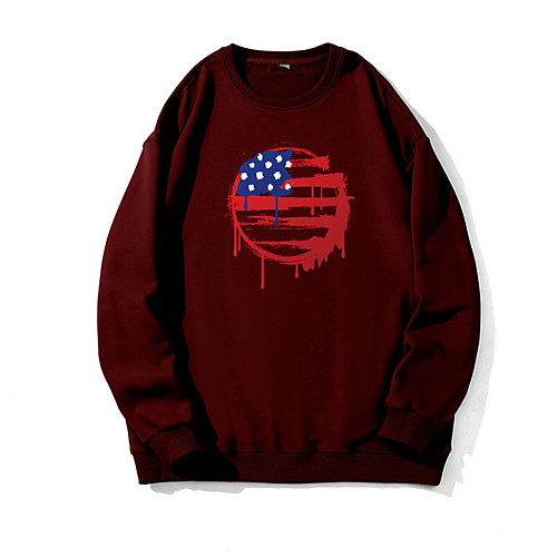 

Men's Pullover Sweatshirt Graphic American US Flag Print Daily Weekend Other Prints Casual Hoodies Sweatshirts Wine Red Black Khaki