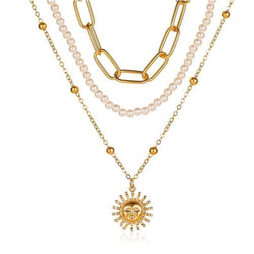 

Women's Pearl Pendant Necklace Floral Sunburst Trendy Alloy Gold 39.5 cm Necklace Jewelry 1pc For Anniversary Street Birthday Party Festival