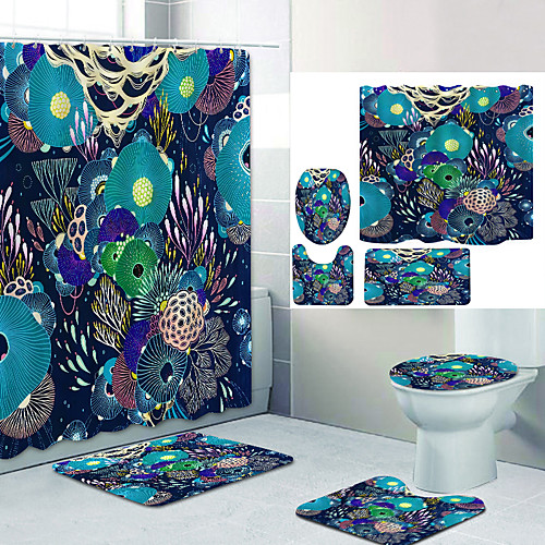 

Bathroom Shower Curtain & Mat Set Modern Polyester New Design