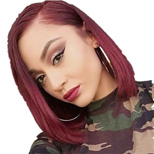 

Human Hair Lace Front Wig Bob Short Bob style Burmese Hair Silky Straight Burgundy Wig 130% Density Classic Women Fashion Women's Short Medium Length Human Hair Lace Wig Clytie