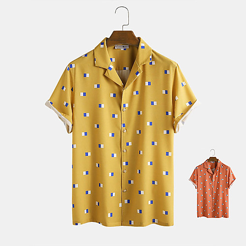 

Men's Shirt Other Prints Polka Dot Button-Down Print Short Sleeve Daily Tops Casual Yellow Orange