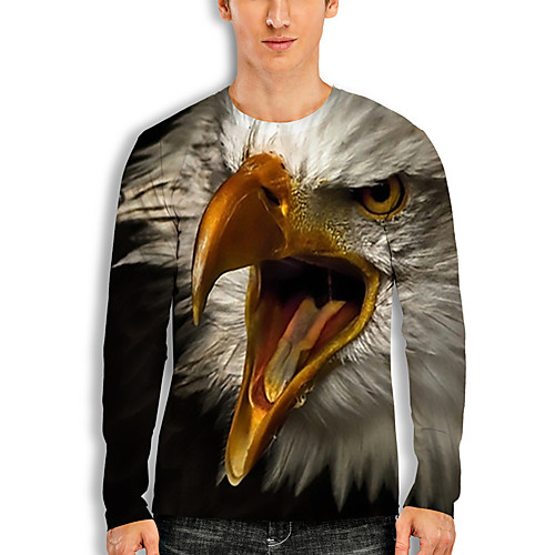 

Men's T shirt 3D Print Graphic Eagle Animal Print Long Sleeve Daily Tops Basic Casual Black