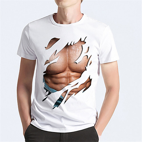 

Men's Tee T shirt 3D Print Graphic Muscle 3D Print Short Sleeve Daily Tops Casual Funny Sports Round Neck White / Black White Black / Summer