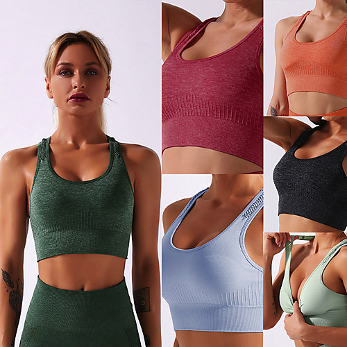

Women's Sports Bra Bra Top Removable Pad Nylon Yoga Fitness Gym Workout Breathable Soft Seamless Padded Medium Support Black Red Light Green Dark Green Orange Light Grey Solid Colored / Stretchy