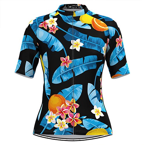 

Women's Short Sleeve Cycling Jersey Black Floral Botanical Bike Top Mountain Bike MTB Road Bike Cycling Breathable Quick Dry Sports Clothing Apparel / Stretchy / Athleisure