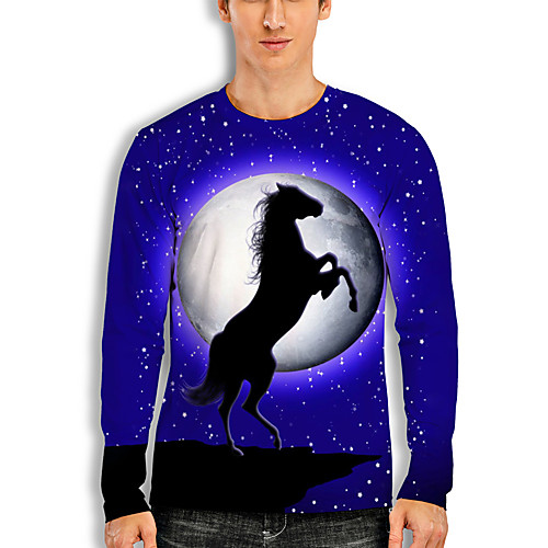 

Men's T shirt 3D Print Graphic 3D Animal Print Long Sleeve Casual Tops Cartoon Classic Purple