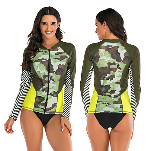 

Women's Rashguard Swimsuit Elastane Swimwear Breathable Quick Dry Long Sleeve 2 Piece Front Zip - Swimming Surfing Water Sports Camo / Camouflage Autumn / Fall Spring Summer