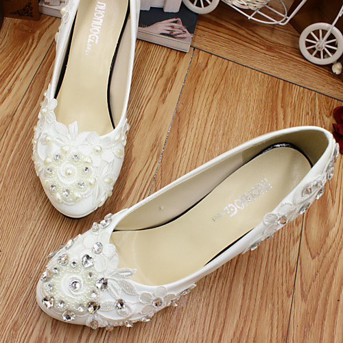 

Women's Wedding Shoes Chunky Heel Round Toe Wedding Pumps Wedding Walking Shoes PU Rhinestone Pearl Floral 5 cm with the same style [standard code] Same style with flat bottom [standard code] 3 cm