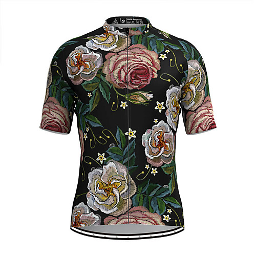 

Men's Short Sleeve Cycling Jersey Black Floral Botanical Bike Top Mountain Bike MTB Road Bike Cycling Breathable Sports Clothing Apparel / Stretchy / Athletic