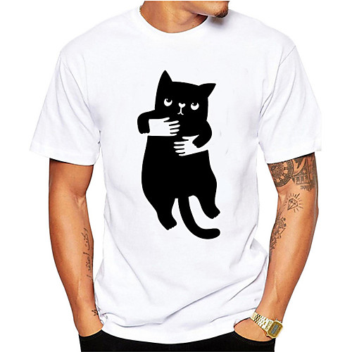 

Men's T shirt 3D Print Cat Graphic Animal Print Short Sleeve Daily Tops Casual Sports White