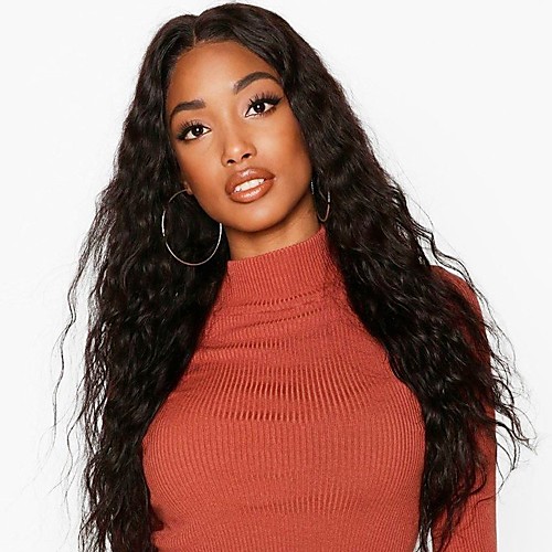 

Human Hair Lace Front Wig Free Part style Peruvian Hair Loose Curl Black Wig 130% Density Classic Women Fashion Women's Short Long Medium Length Human Hair Lace Wig Clytie / Very Long