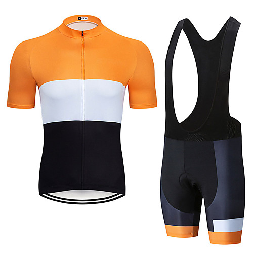 

Men's Short Sleeve Cycling Jersey with Bib Shorts Elastane OrangeWhite Bike Sports Clothing Apparel