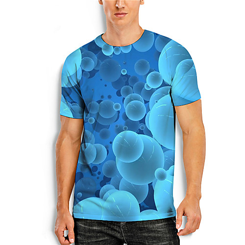 

Men's T shirt 3D Print 3D Geometry 3D Print Short Sleeve Daily Tops Casual Blue