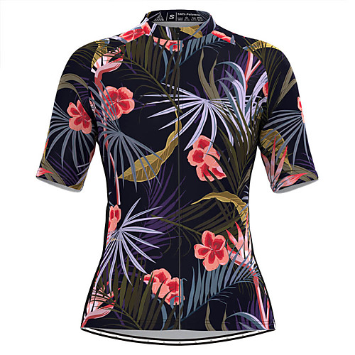 

Women's Short Sleeve Cycling Jersey Black Floral Botanical Bike Top Mountain Bike MTB Road Bike Cycling Breathable Quick Dry Sports Clothing Apparel / Stretchy / Athleisure