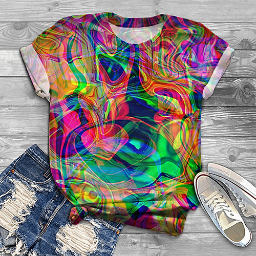 

Women's Plus Size Print Graphic Optical Illusion T shirt Large Size Round Neck Short Sleeve Streetwear Tops Big Size