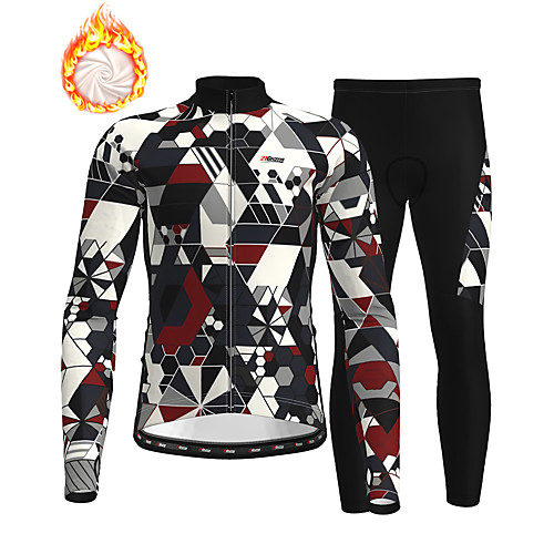 

21Grams Men's Long Sleeve Cycling Jersey with Tights Winter Fleece Grey Bike Thermal Warm Fleece Lining Breathable Warm Quick Dry Sports Graphic Mountain Bike MTB Road Bike Cycling Clothing Apparel