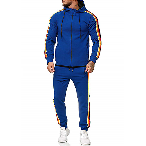 

, men's activewear sets - full zip sweatshirt and striped side jogger sweatpants - warm tracksuit sports set casual sweat suit - long sleeve/drawstring/pockets
