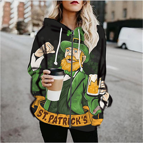 

Women's Color Block Print Active Spring & Fall Hoodied Jacket Regular Daily Long Sleeve Air Layer Fabric Coat Tops Green