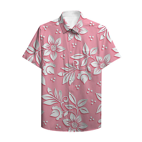 

Men's Shirt Other Prints Plants Floral Button-Down Print Short Sleeve Casual Tops Casual Hawaiian Blushing Pink