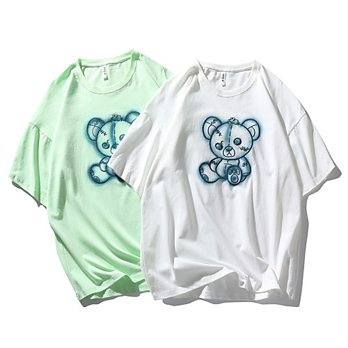 

Men's T shirt Other Prints Graphic Prints Graffiti Print Short Sleeve Daily Tops 100% Cotton Casual Beach White Green