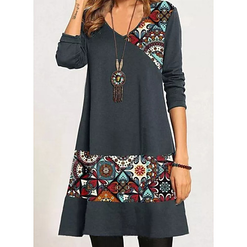 

Women's Sheath Dress Short Mini Dress Gray 3/4 Length Sleeve Floral Color Block Print Spring Summer V Neck Elegant Mumu vacation dresses 2021 S M L XL